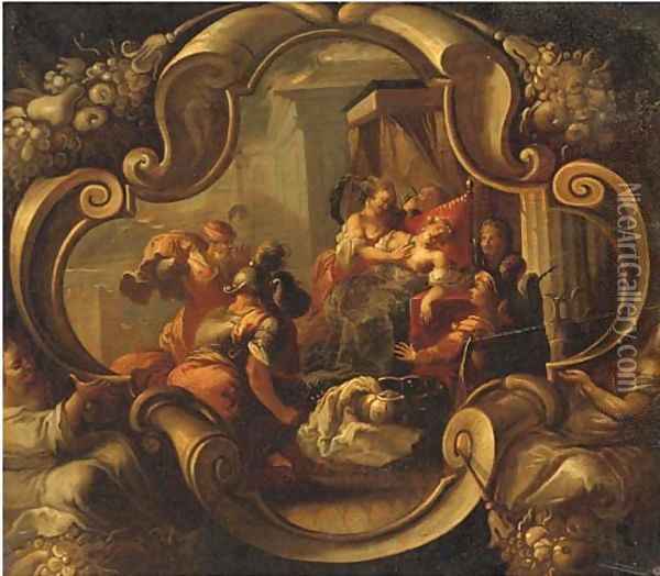 The Death of Cleopatra, in a feigned cartouche Oil Painting - Joseph, The Younger Heintz