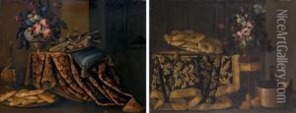 Vaso Di Fiori E Frutta Candita Su Un Piano Oil Painting - Antonio Gianlisi The Younger