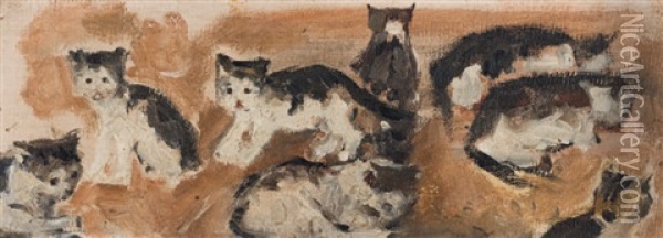 Katzen (study) Oil Painting - Albert Anker