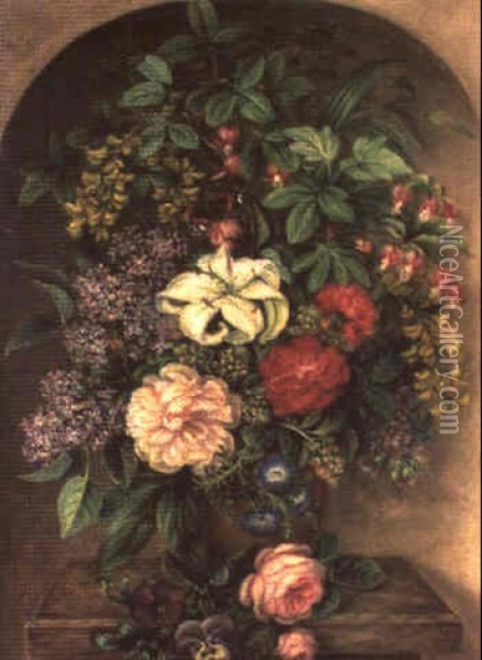 Stilleben Med Blommor Oil Painting - Augusta Plagemann
