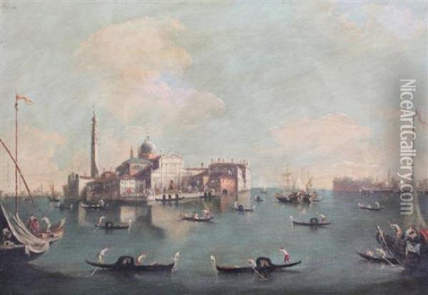 Gondolas And Shipping Off Venice Oil Painting - Francesco Guardi