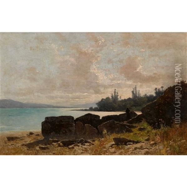 La Pointe De La Lance Au Lac De Neuchatel Oil Painting - Gustave Eugene Castan