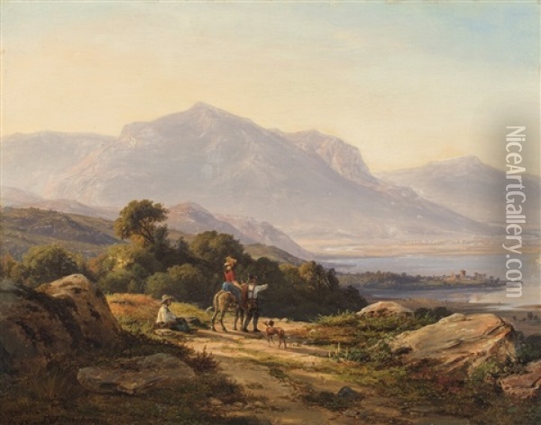 A Mountainscape Oil Painting - Frederik Christian Jacobsen Kiaerskou