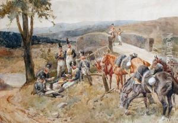 An Outpost Of The Light Dragoons, Peninsula War Oil Painting - William Barnes Wollen