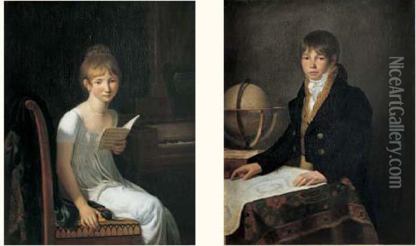 Portrait De Jeune Fille Tenant Une Partition De Musique Oil Painting - Louis Andre G. Bouchet
