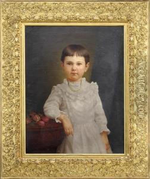 Portrait Of A Young Girl In White Oil Painting - John Lewis Brown
