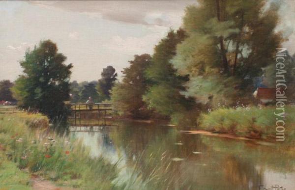 Stream Scene With Lily Pads Oil Painting - Ernest Parton