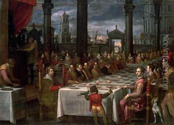 Wedding banquet of Grand Duke Ferdinand I of Tuscany 1549-1600, 1590 Oil Painting - Domenico Cresti (see Passignano)