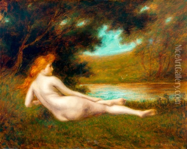 Nymph Liggend Aan Een Rivieroever Oil Painting - Jean Jacques Henner