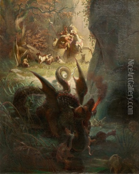 Saint George And The Dragon Oil Painting - Albert Landerer