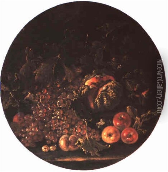 Still Life Of Grapes, Apples And Watermelon Oil Painting - Giovanni Paolo Castelli (lo Spadino)