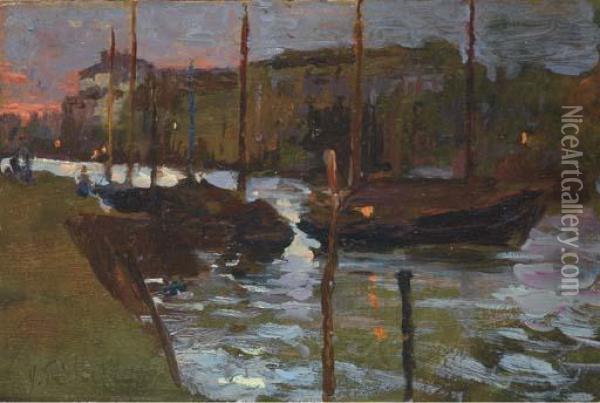 Venezia, Canal Grande Oil Painting - Vincenzo De Stefani