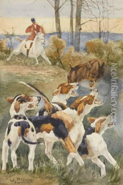 Scene De Chasse Acourre Oil Painting - Alexander Sergeevich Hrenov