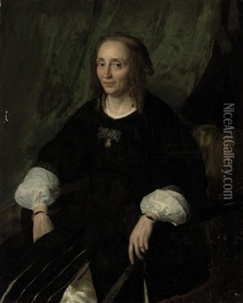 Portrait Of A Lady In A Black Dress Oil Painting - Paulus Hennekyn