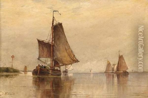 Fishing Boats On The Scheldt Oil Painting - Hendricus-Jacobus Burgers