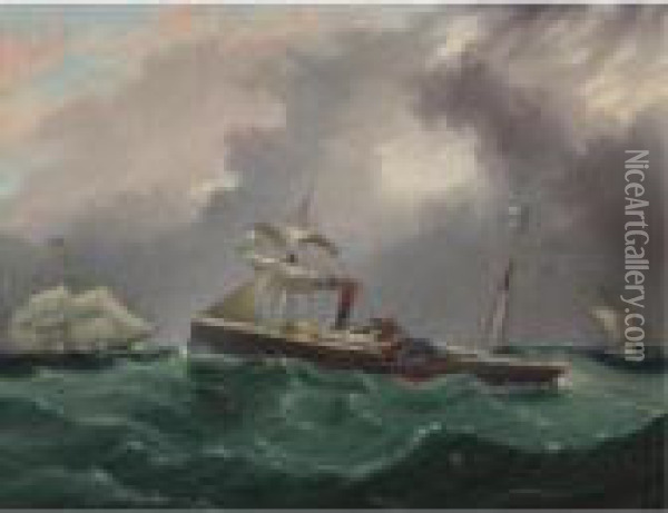 Steam Sailer, San Salvador Oil Painting - James E. Buttersworth