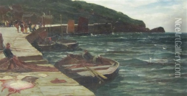 On A Pier Oil Painting - Edwin John Ellis