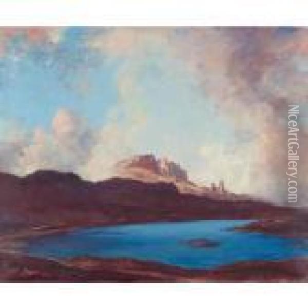The Storr Mountain Gale Over The Isle Of Skye Oil Painting - David Young Cameron