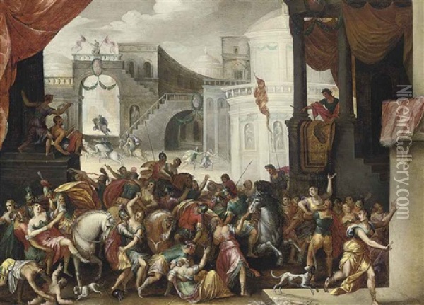 The Rape Of The Sabine Women Oil Painting - Cornelis de Baellieur the Elder