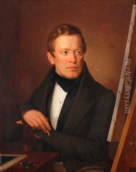 Selbstportrait Vor Der Staffelei Oil Painting - Johannes Luethi