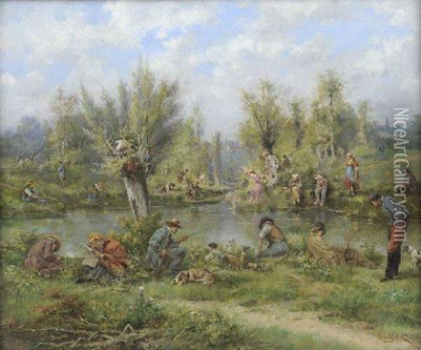 Repos Au Bord De La Riviere Oil Painting - Henri Langerock