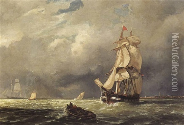 Shipping Off The Coast Oil Painting - Jacob Eduard Heemskerck van Beest
