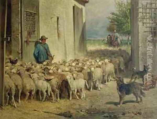 Return to the Sheepfold Oil Painting - Albert Heinrich Brendel