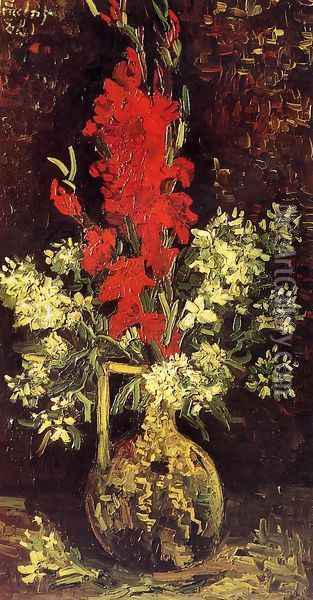 Vase With Gladioli And Carnations II Oil Painting - Vincent Van Gogh
