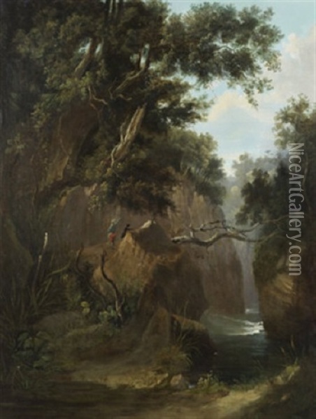 Two Hunters In The Dargle Valley Oil Painting - George Barret