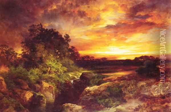 An Arizona Sunset Near The Grand Canyon Oil Painting - Thomas Moran