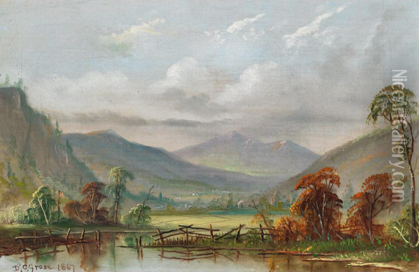 Valley Homestead Viewed From A Picket Fence Oil Painting - Daniel Charles Grose