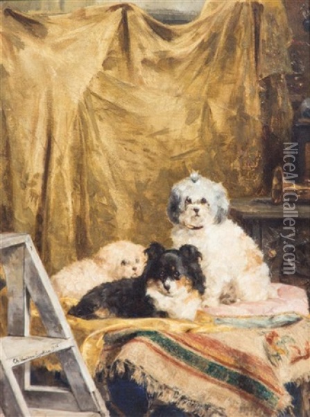 Untitled (puppies) Oil Painting - Charles van den Eycken