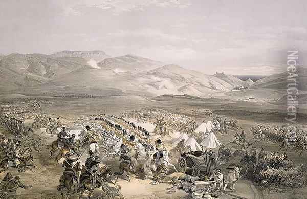 Charge of the Heavy Cavalry Brigade at the Battle of Balaclava on 25th October 1854, engraved by E. Walker, pub. 1855 Oil Painting - William Simpson