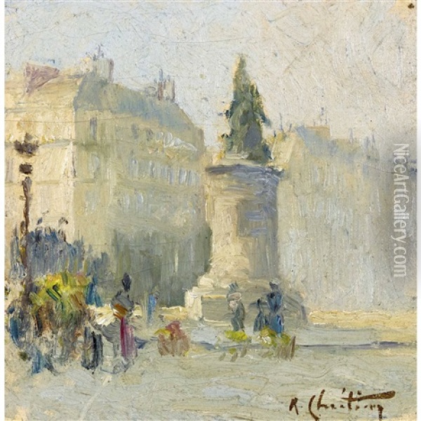 Place De Clichy A Paris Oil Painting - Rene Louis Chretien