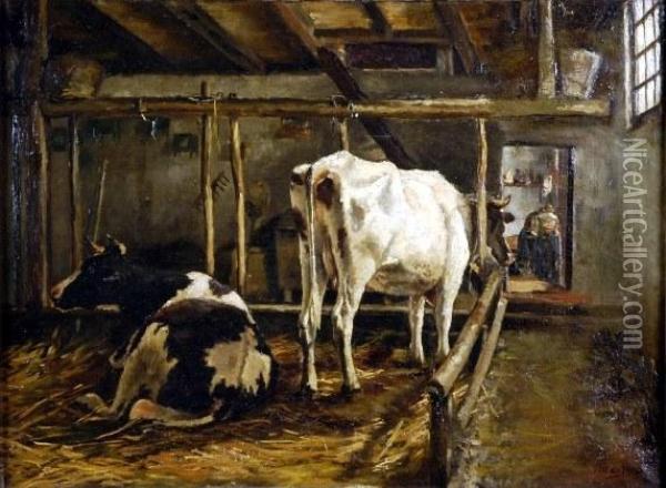 [vaches Dans L'etable] Oil Painting - Johannes-Hubertus-Leonardus de Haas