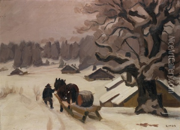 Traineau Dans La Neige Oil Painting - Jules Emile Zingg