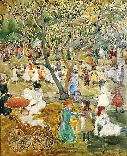 May Party Aka May Day Central Park Oil Painting - Maurice Brazil Prendergast