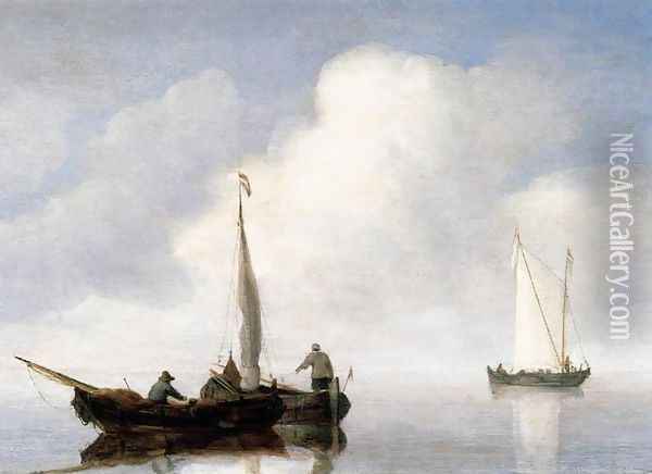 Small Craft In A Calm Off The Dutch Coast Oil Painting - Willem van de Velde the Younger