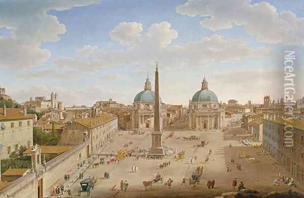 Roma Piazza del Popolo 2 Oil Painting - Hendrik Frans Van Lint