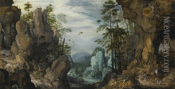 A Rocky Landscape With Travelers Oil Painting - Roelandt Savery