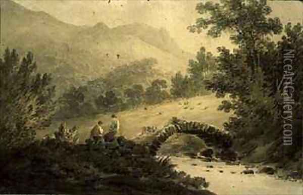 View near Halifax A Stone Bridge over a Stream Oil Painting - James Bourne
