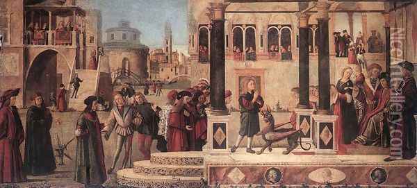 The Daughter of of Emperor Gordian is Exorcised by St Triphun 1507 Oil Painting - Vittore Carpaccio