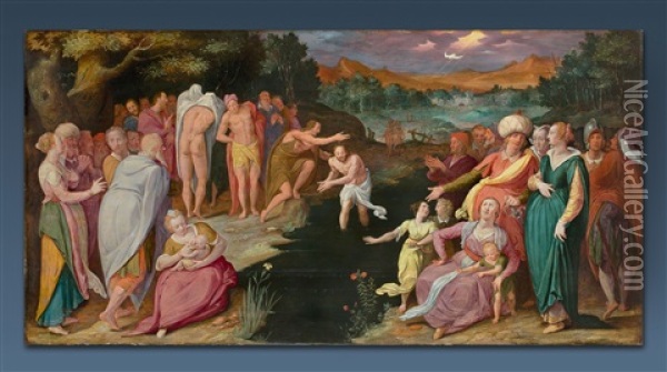 The Baptism Of Christ In The Jordan Oil Painting - Cornelis Cornelisz Van Haarlem