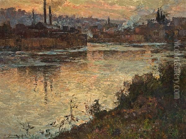 Mills At Sunset Oil Painting - Luis Graner Arrufi