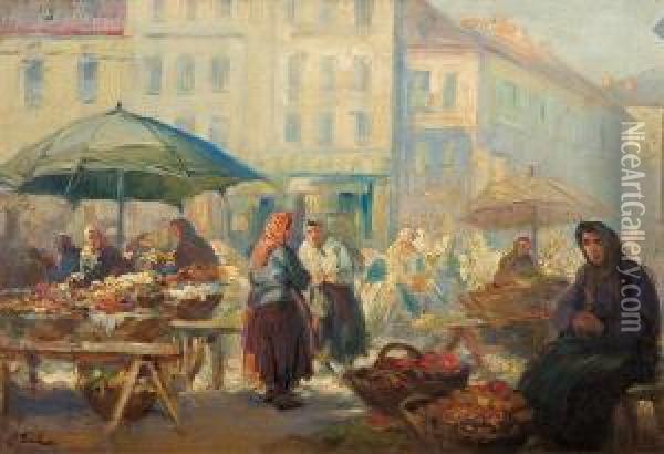 At The Fair Oil Painting - Erno Erb