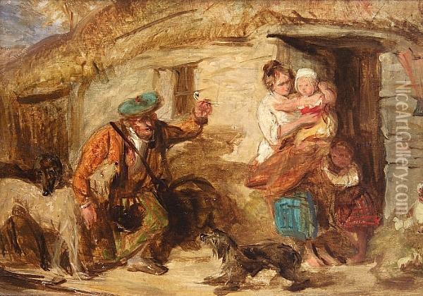 By The Cottage Door - A Study Oil Painting - Thomas Faed