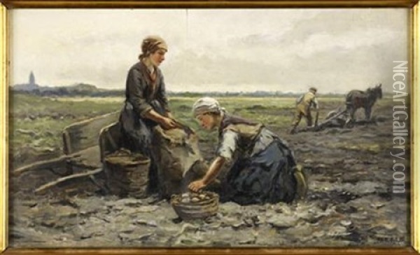 Gathering Potatoes Oil Painting - Johannes Marius ten Kate