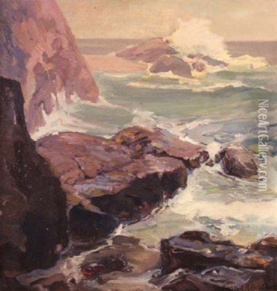 Rocky Coastal Landscape Oil Painting - Franz Arthur Bischoff