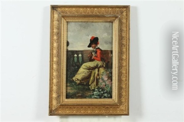 Lady Playing A Lute Oil Painting - Benjamino de Francesco