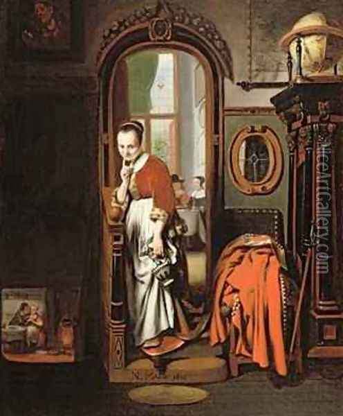 The Listening Housewife Oil Painting - Nicolaes Maes